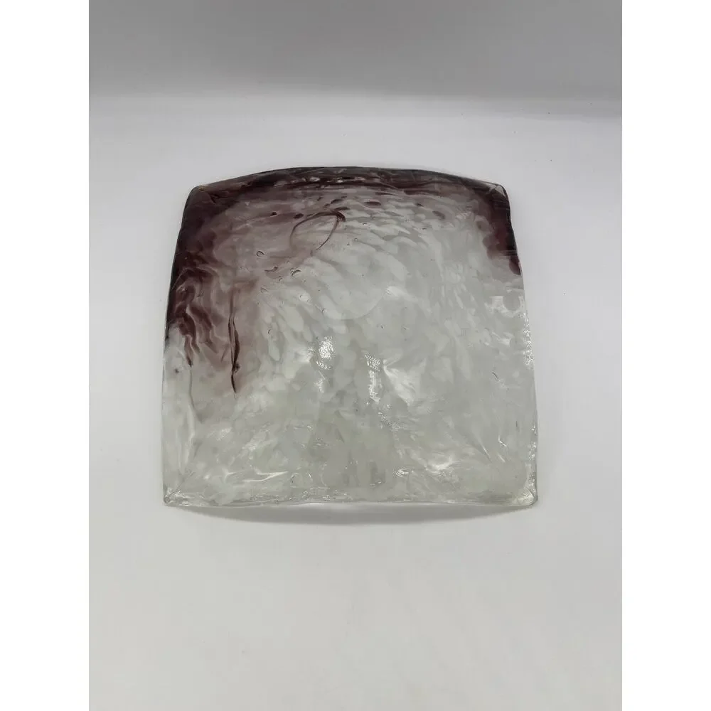 Art Glass Purple and Clear Square Bowl